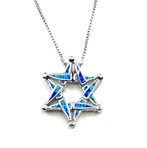Sterling with Opal Star Of David Opening Magnetic Necklace